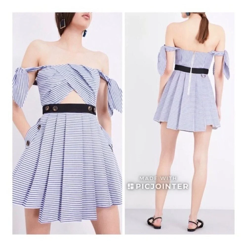 Self-Portrait Blue and White Striped Mini Dress - Picture 9 of 10